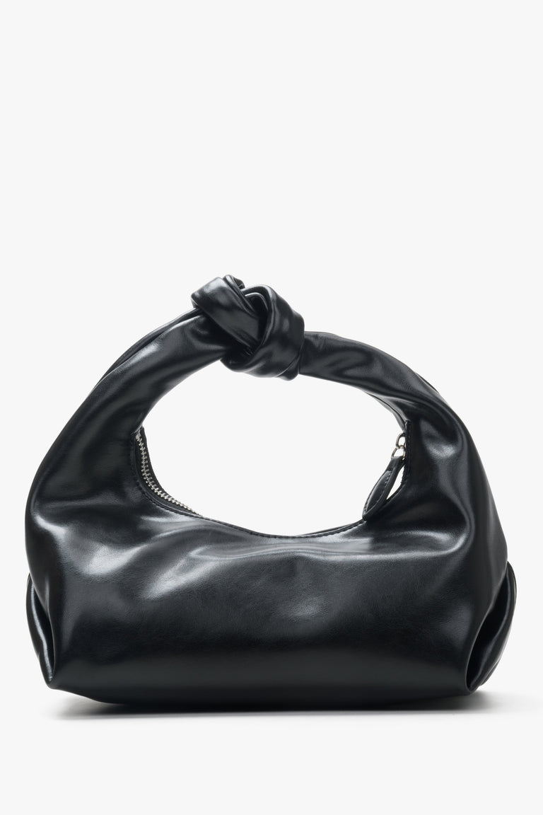 Women's leather black evening bag with a braided handle by Estro.