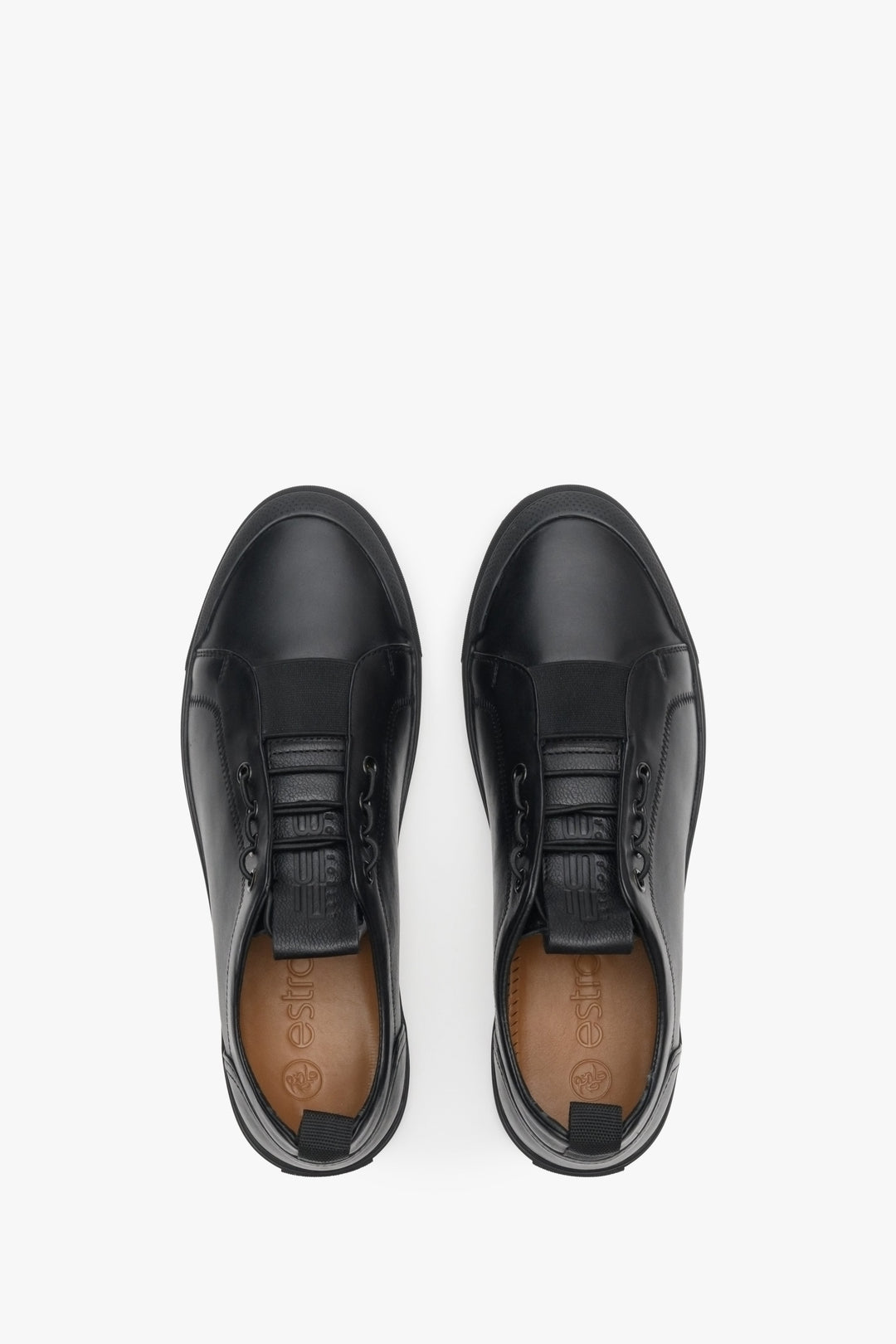 Men's black leather Estro sneakers - top view presentation of the footwear.