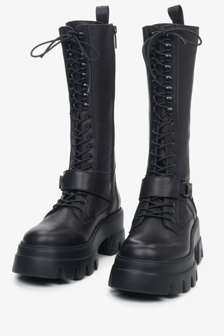 Women's high fall leather combat boots with laces by Estro.