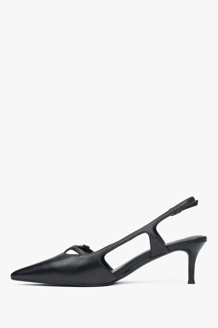 Estro black slingback low-heel sandals.