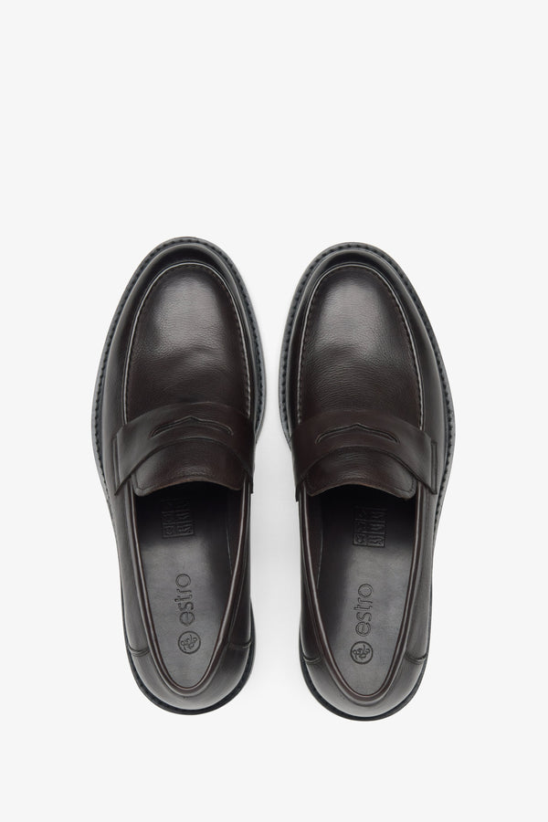 Dark brown leather men's loafers Estro - top view.