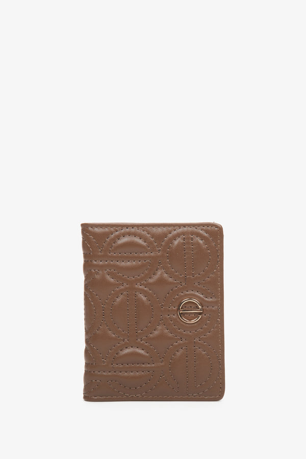 Women's Dark Brown Card Wallet made of Genuine Leather with Golden Accents Estro ER00113952.