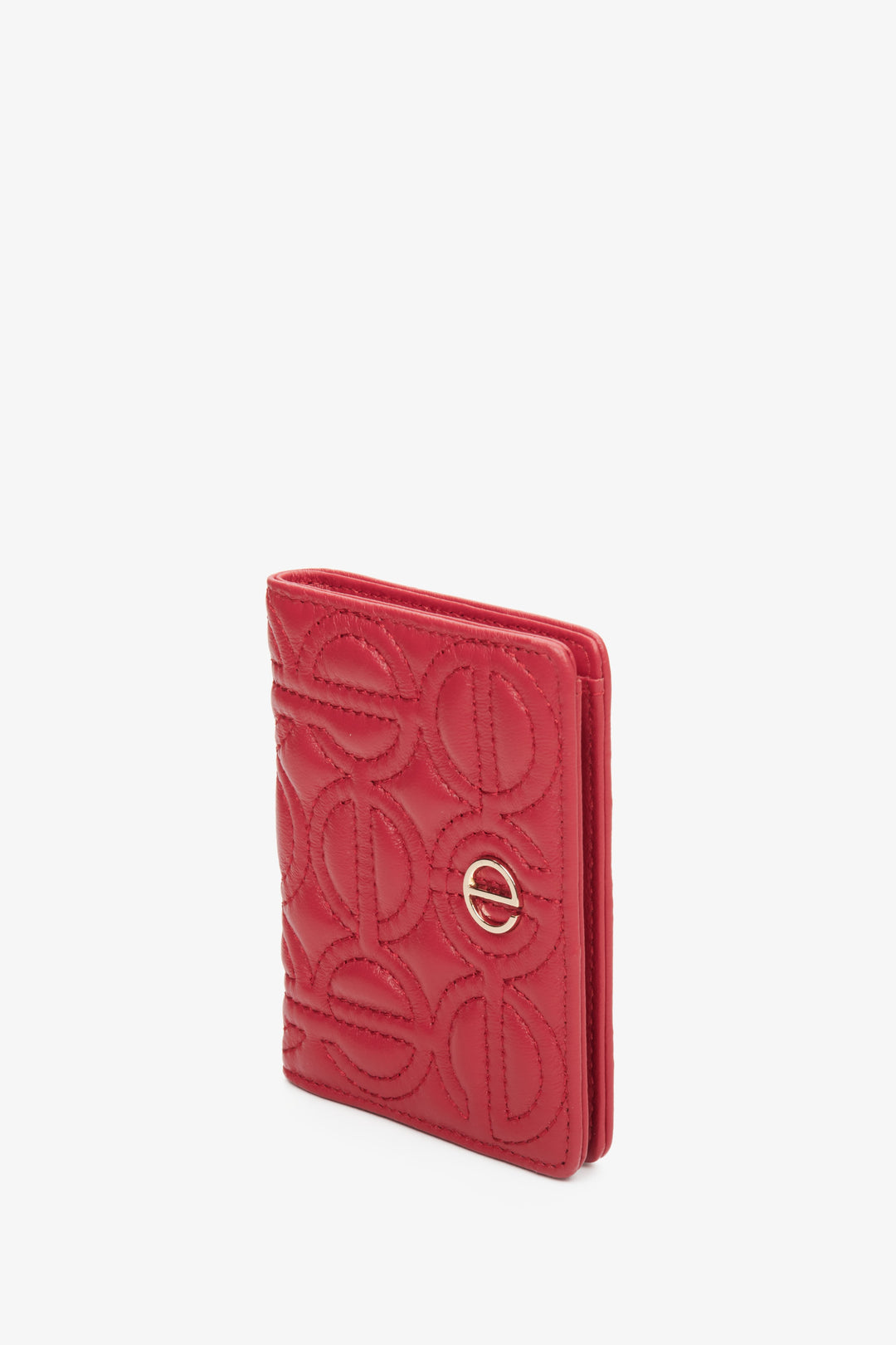Small women's red card leather wallet with silver accents by Estro.