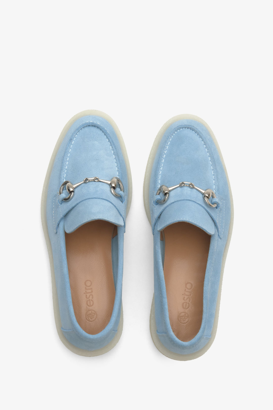 Light blue women's loafers made of velour and leather by Estro
