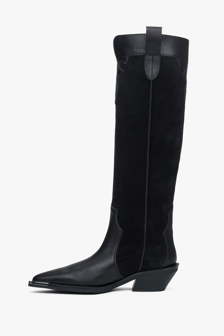 High black velour cowboy boots for women by Estro.