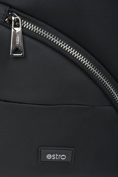 Men's black Estro pouch with silver hardware - close-up on the details.