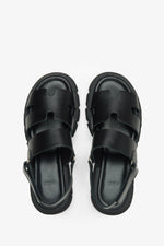 Women's black leather sandals by Estro - top view presentation of the model