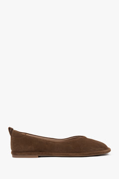 Women's Brown Ballet Flats made of Soft Perforated Genuine Velour Estro ER00116924.