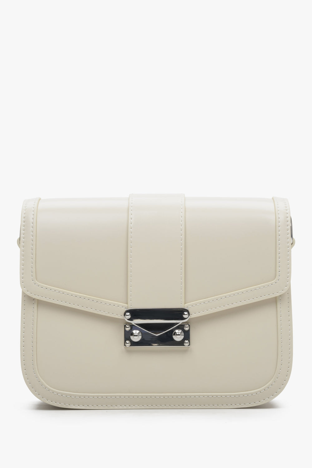 Women's Small Light Beige Handbag made of Genuine Leather with Silver Hardware Estro ER00113900.