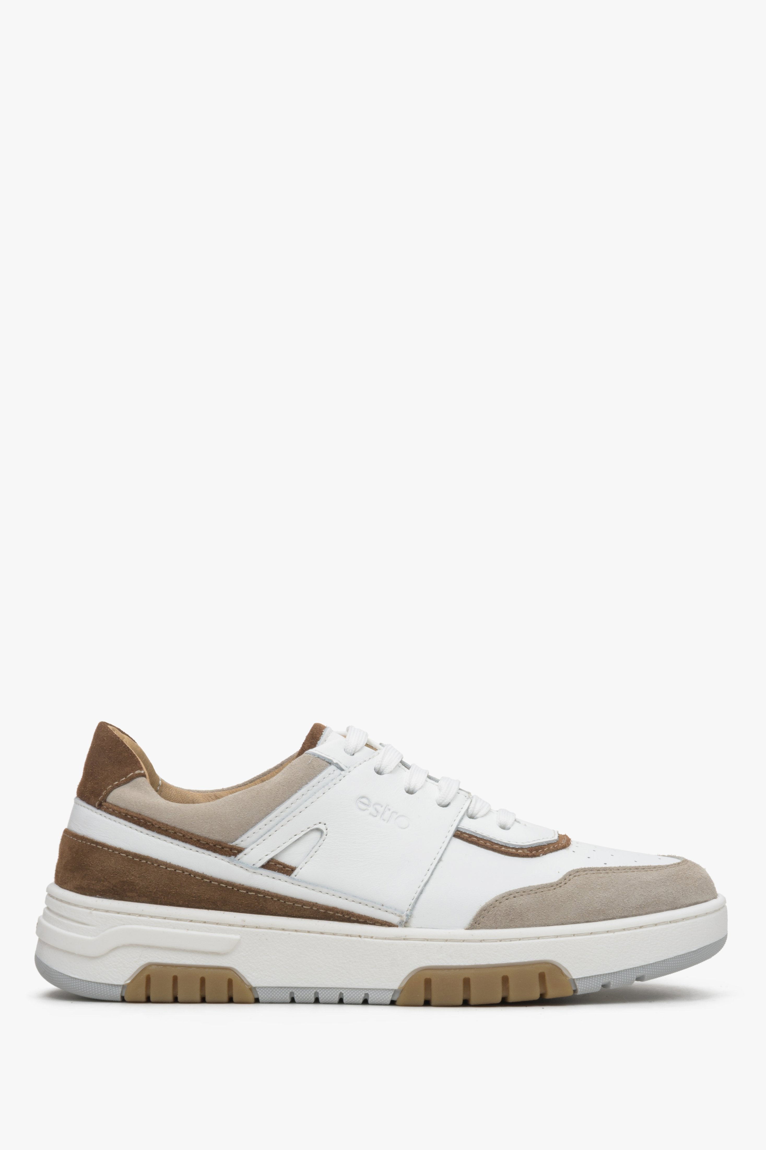 White & Beige Women's Leather Sneakers Estro ER00113517.