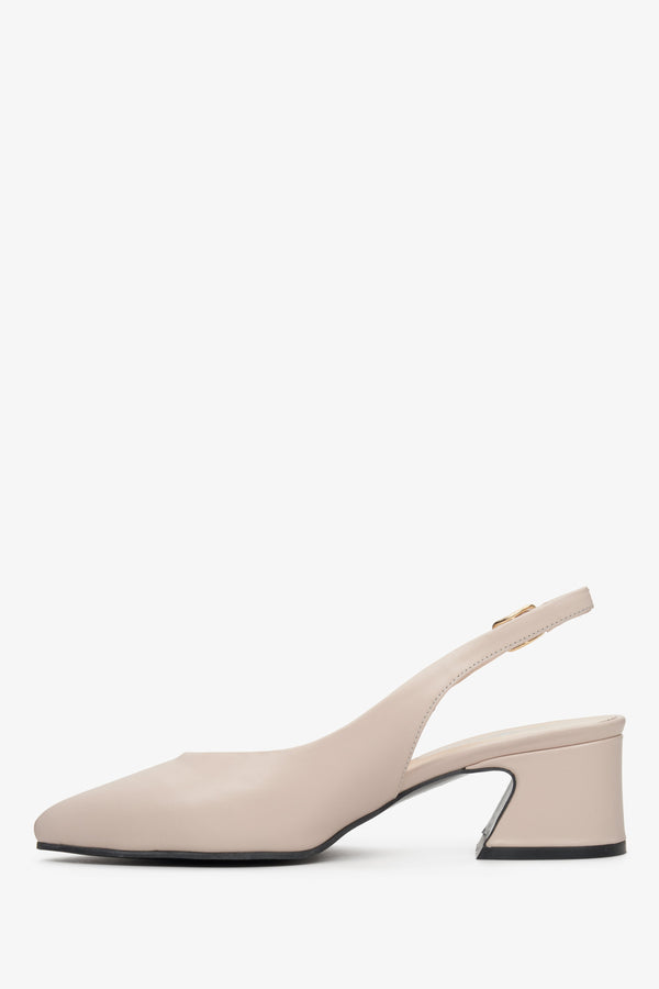 Leather women's pumps with a stiletto heel and open back by Estro - shoe profile.