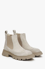 Women's Beige Chelsea Boots made from Genuine Suede Estro ER00111999.