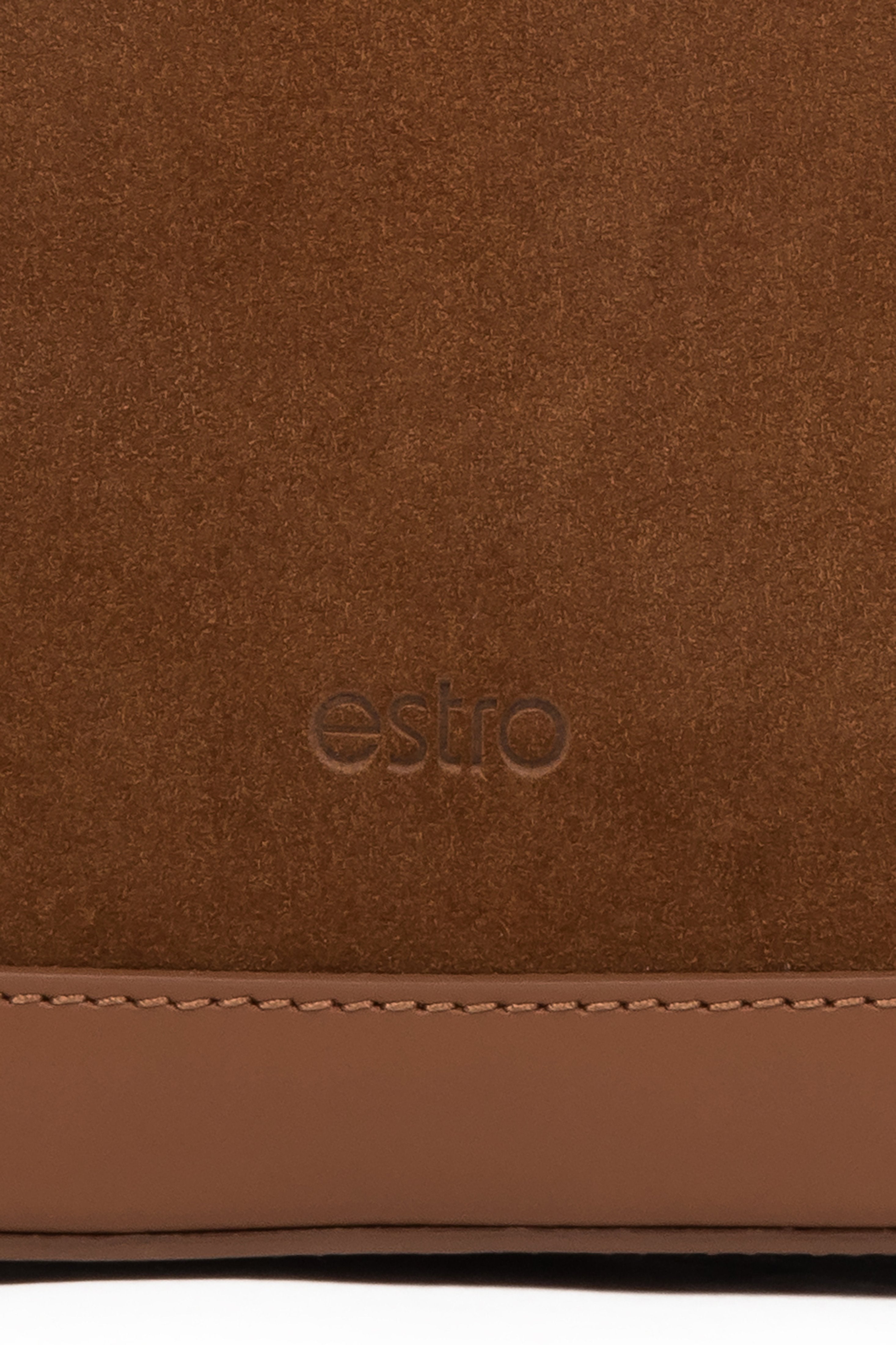 Elegant brown briefcase-style handbag made of velour and leather – estro – details.