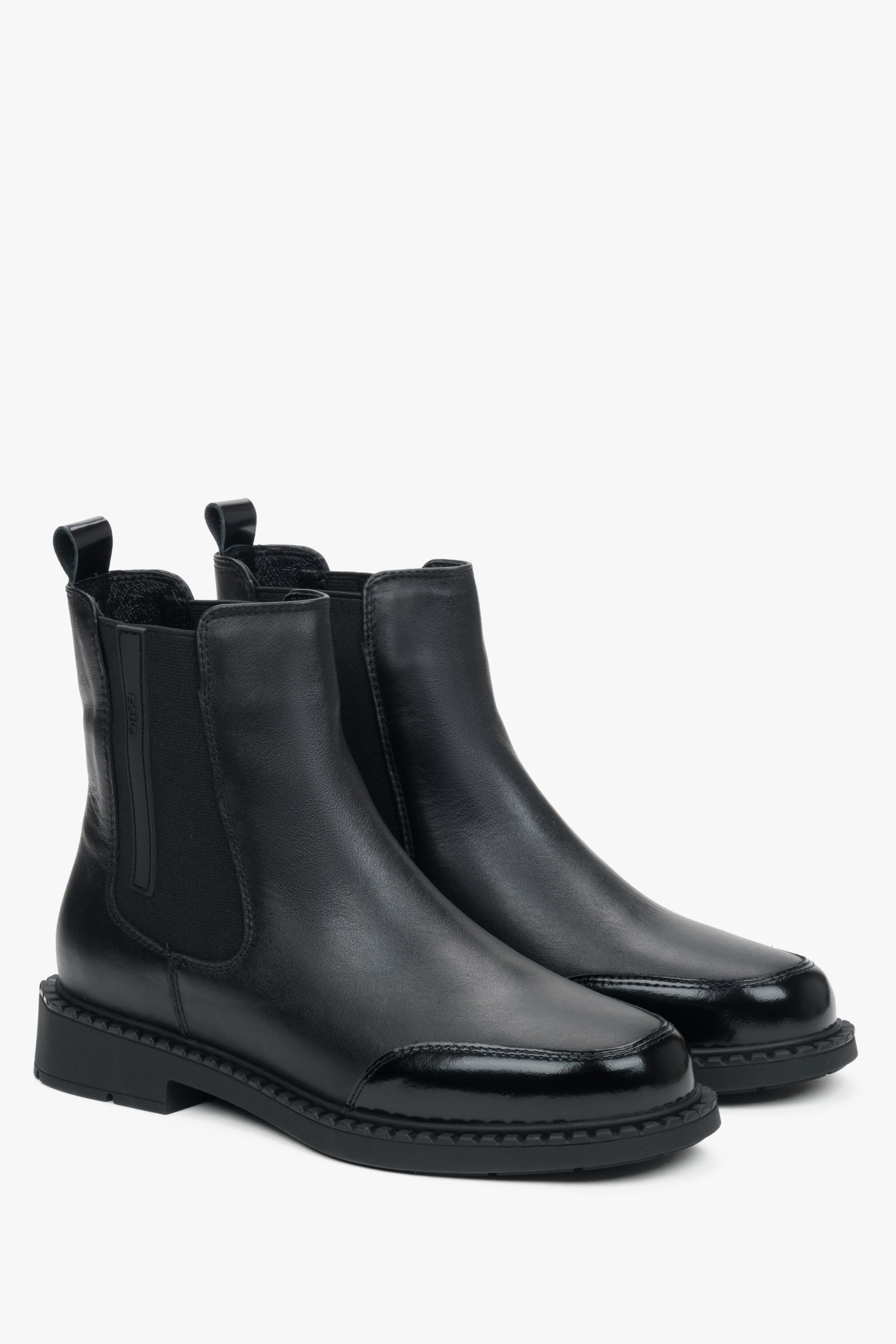 Black leather women's chelsea boots by Estro.