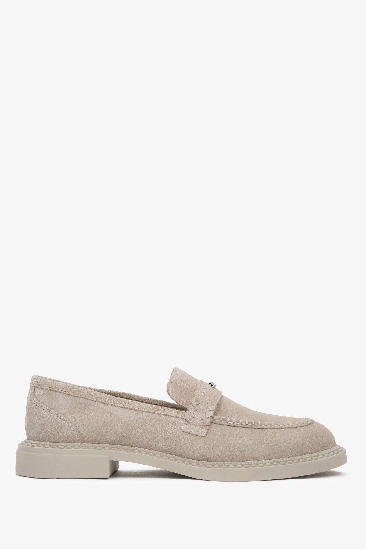 Women's Light Beige Penny Loafers made of Premium Italian Genuine Velour Estro ER00117003