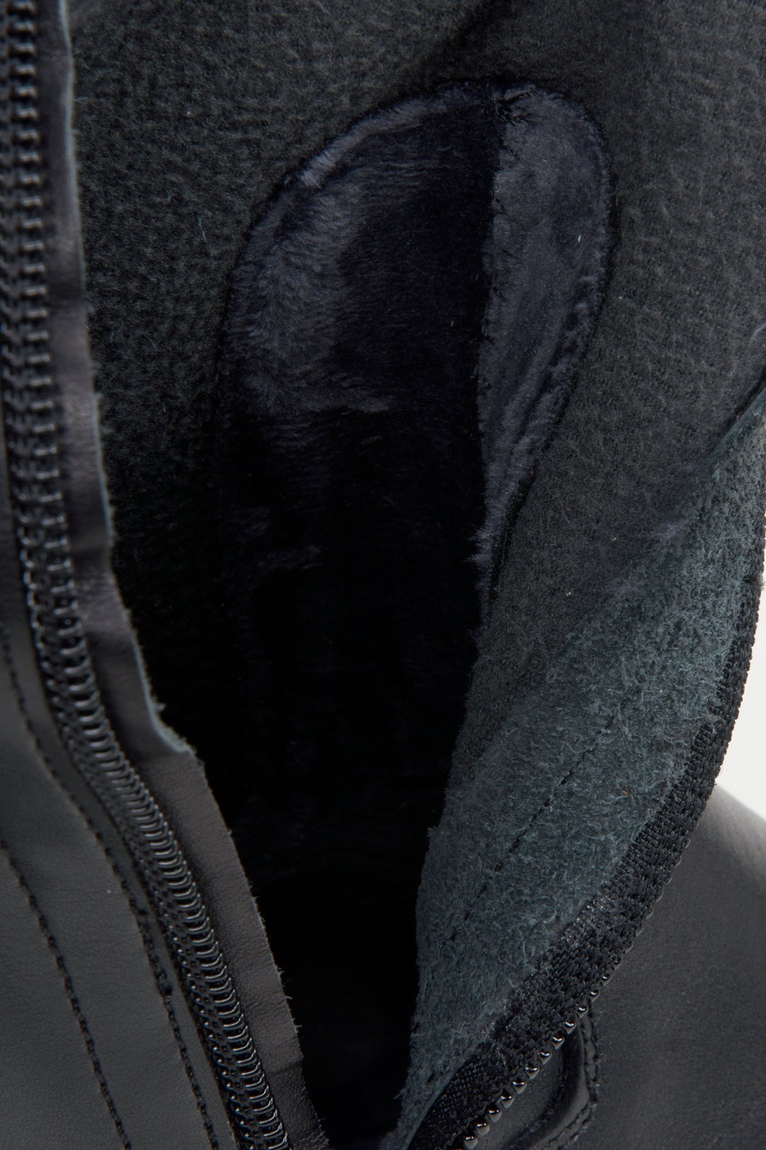 Women's black leather boots by Estro - interior. 