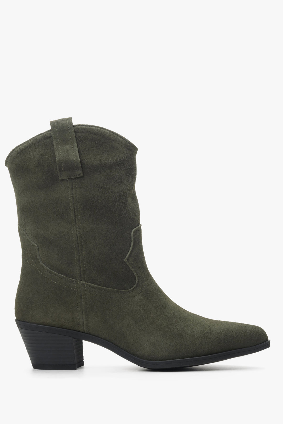 Women's Dark Green Low-Cut Cowboy Boots made of Genuine Suede Estro ER00114336.