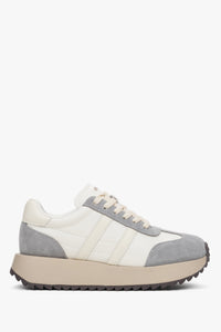 Women's Beige & Grey Velour & Leather Low-Top Sneakers ES8 ER00116894.