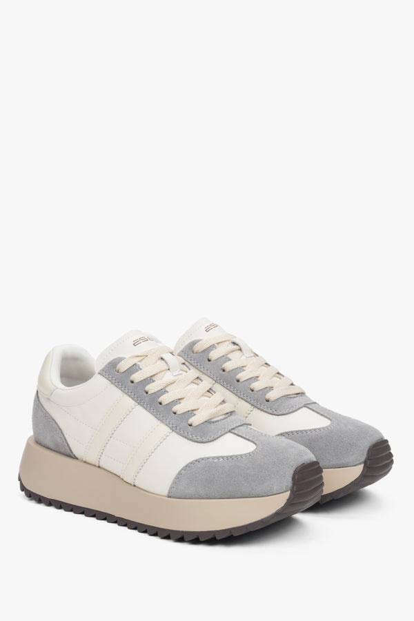 Women's beige and grey low-top sneakers, model ES8 (ER00116894), made with a combination of velour and leather.