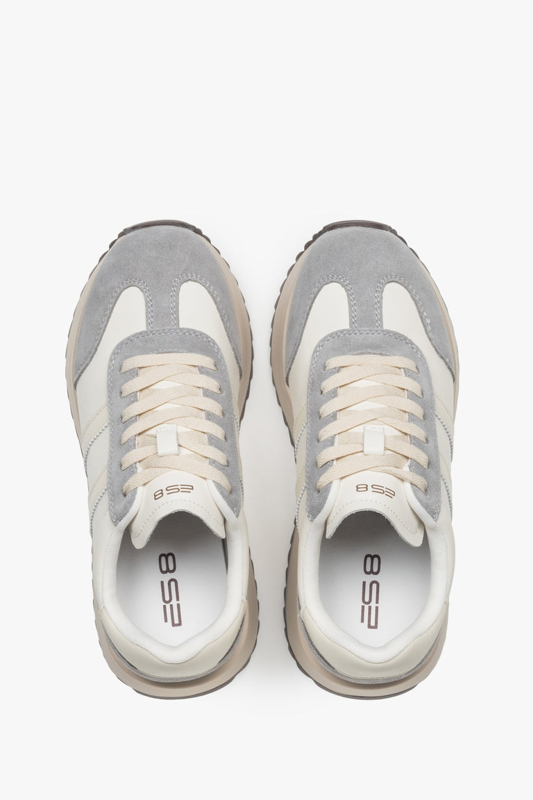 ES8 ER00116894: women's beige and grey low-top sneakers crafted from a blend of velour and leather materials.