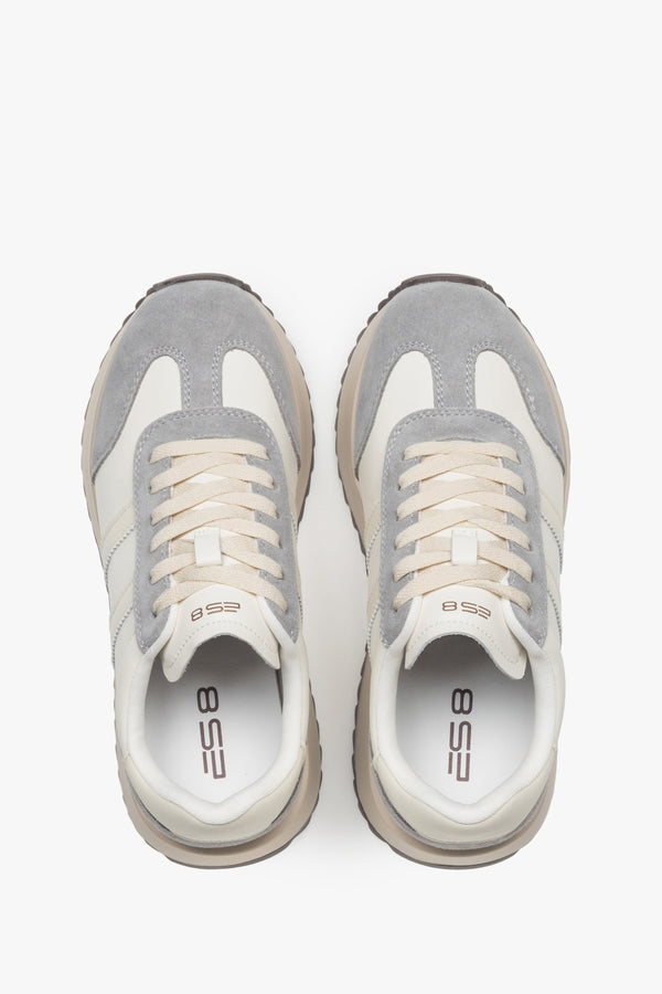 ES8 ER00116894: women's beige and grey low-top sneakers crafted from a blend of velour and leather materials.