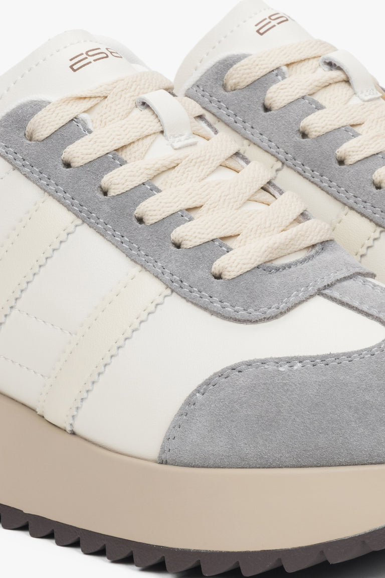 A pair of women's sneakers in beige and grey, constructed from velour and leather, model ES8 ER00116894.