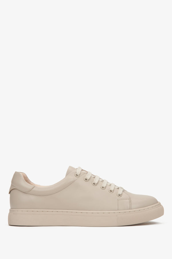 Women's Beige Leather Low-Top Sneakers by Estro