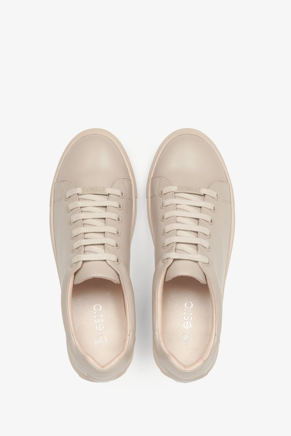 Estro Women's Beige Low-Top Sneakers Made with Genuine Leather