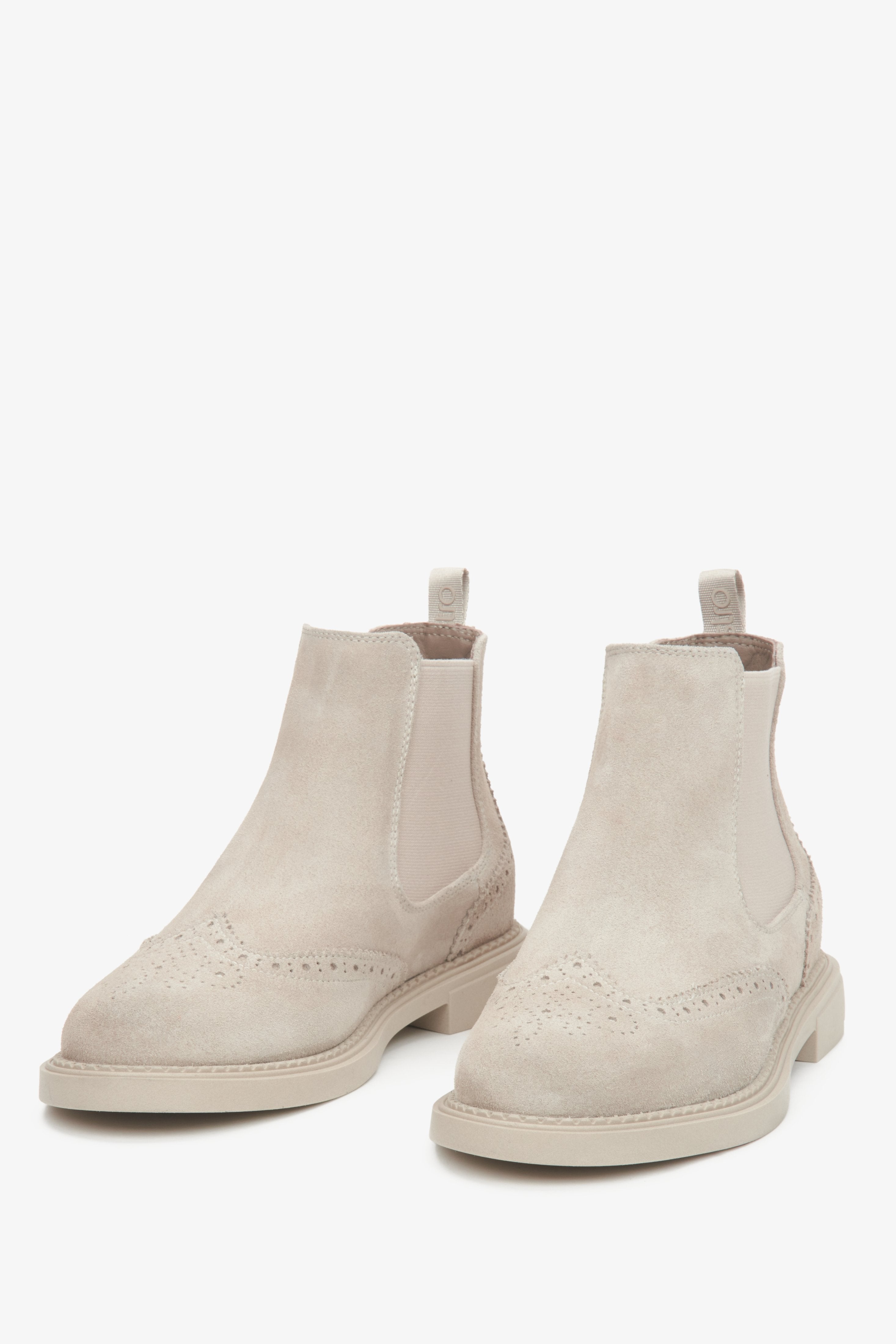 Beige Low-Top Chelsea Boots for Women Made of Premium Italian Velour by Estro.