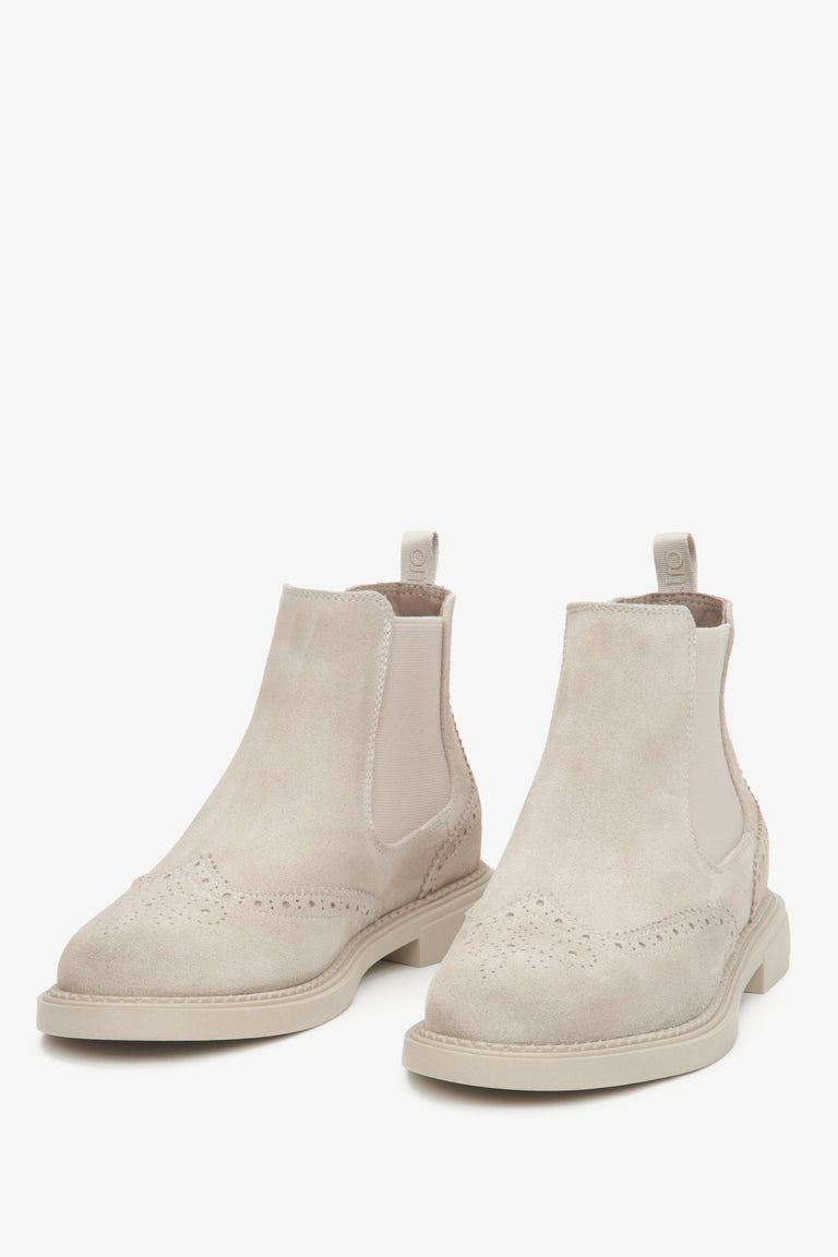 Beige Low-Top Chelsea Boots for Women Made of Premium Italian Velour by Estro.