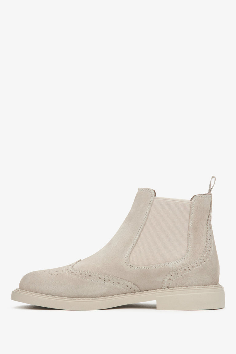 Premium Italian Velour Women's Low-Top Chelsea Boots in Beige by Estro - shoe profile.