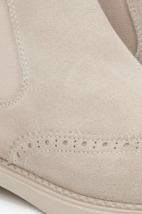 Women's Low-Top Chelsea Boots in Beige Crafted with Premium Italian Velour by Estro - details.