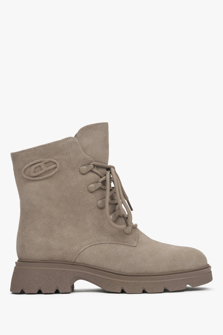 Women's Genuine Velour Ankle Boots in Beige by Estro.