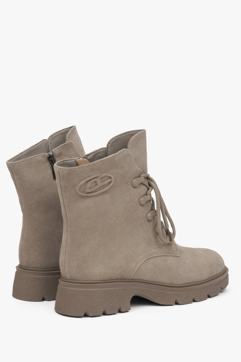 Women's Beige Ankle Boots in Genuine Velour by Estro - a close-up on shoe sideline.