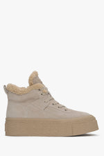 Women's Beige Wool-Lined High-Top Sneakers with Velour for Winter ES8 ER00115864.