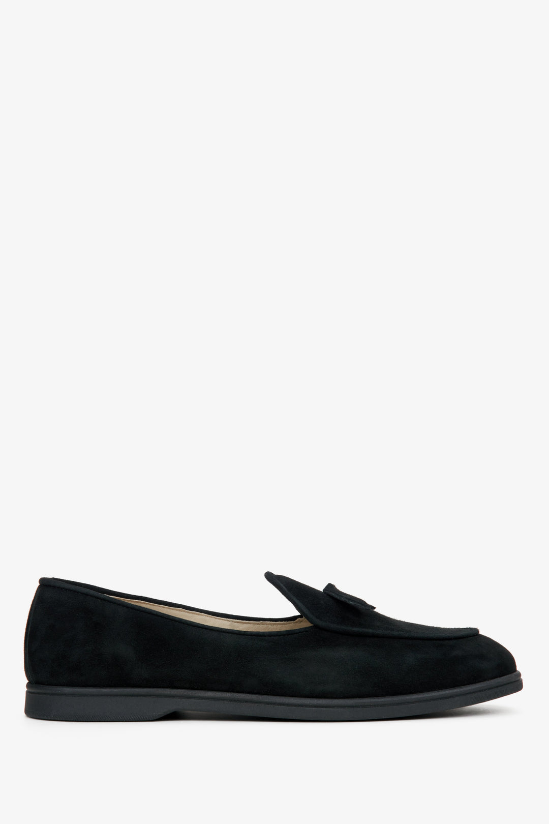 Women's Black Loafers made of Italian Genuine Velour with Fringes Estro ER00114762.