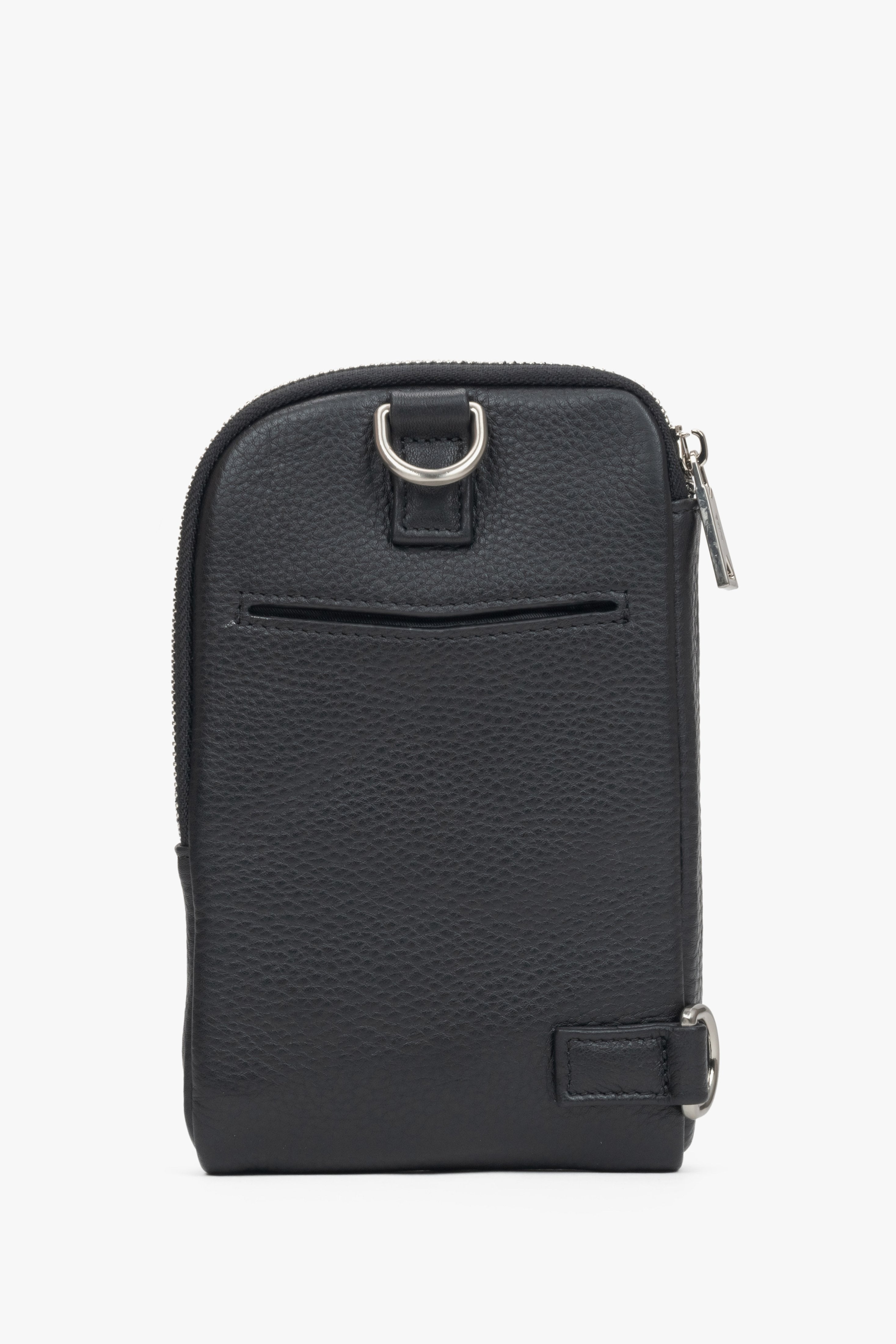 Men's shoulder bag made of black genuine leather by Estro - back view.