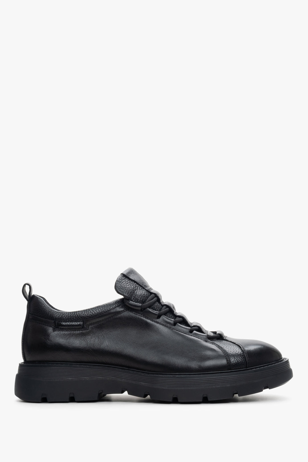 Men's Black Leather Sneakers with Elastic Lacing Estro ER00114196.