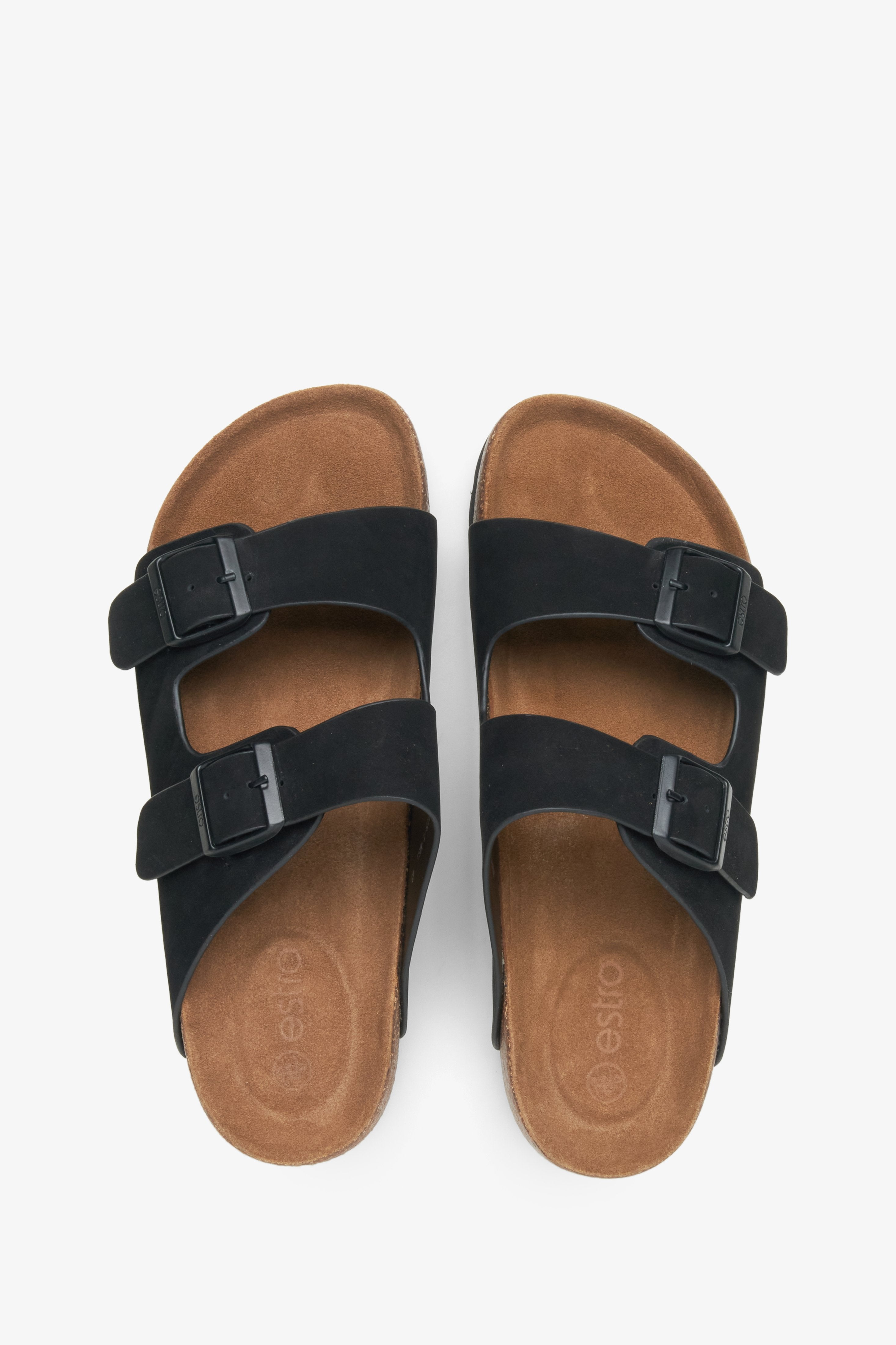 Estro men's black sandals with thick straps - top view presentation.