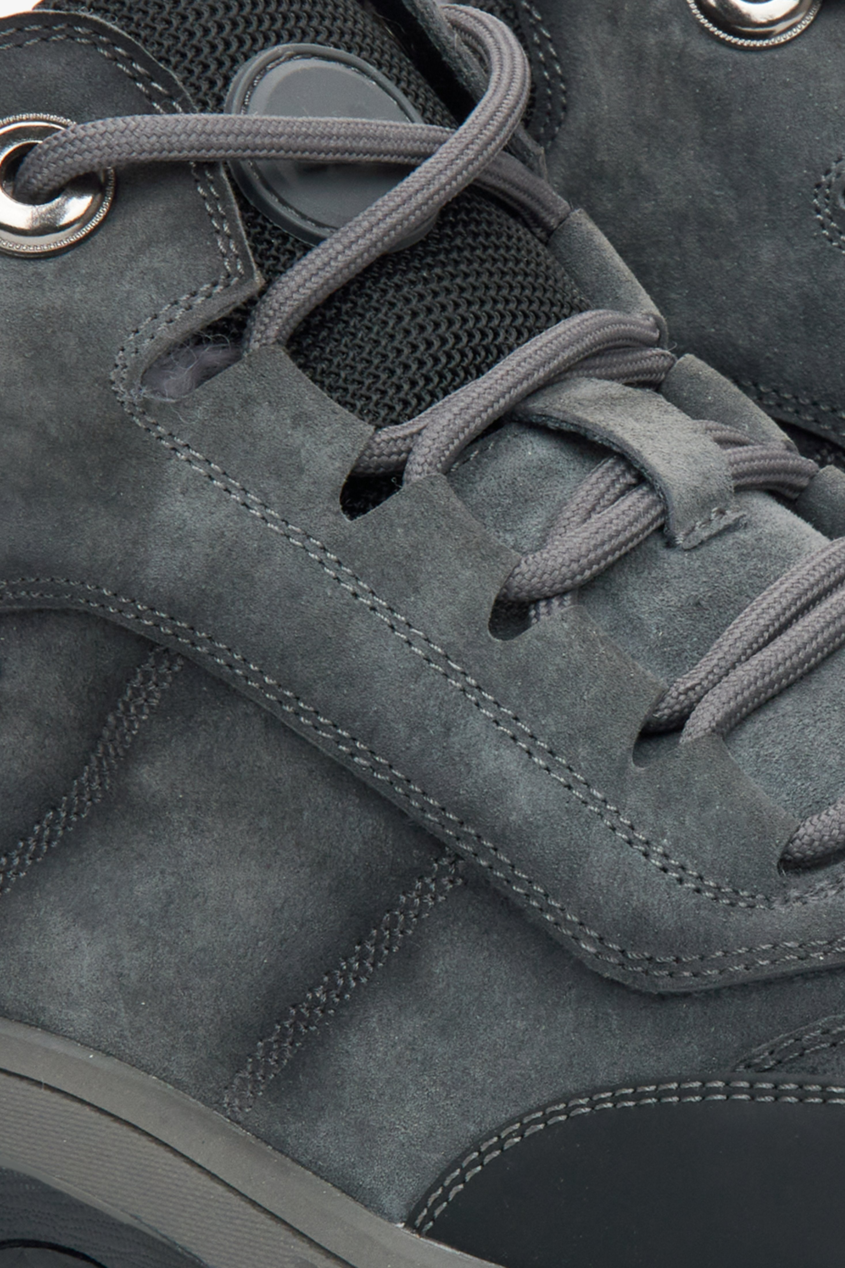 Dark grey high-top men's winter sneakers made of nubuck ES8 - details.