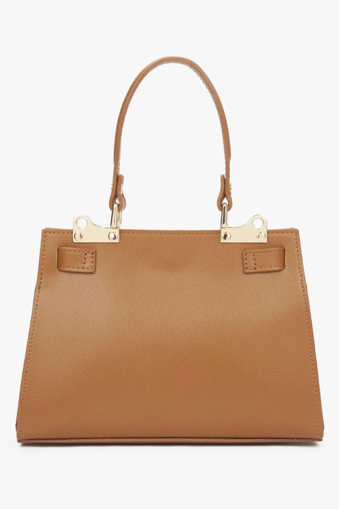 Estro’s premium Italian leather satchel handbag in a refined light brown shade- reverse.