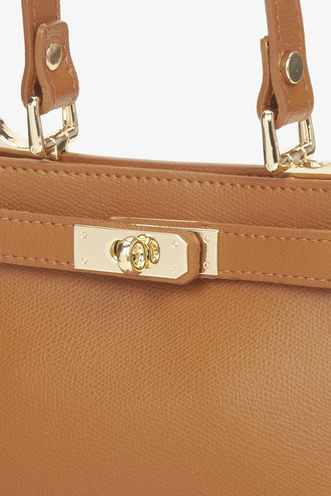 Women's light brown satchel handbag featuring premium Italian genuine leather by Estro - details.