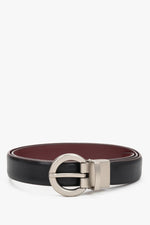 Black & Burgundy Leather Women's Belt with a Round Silver Buckle Estro ER00120709
