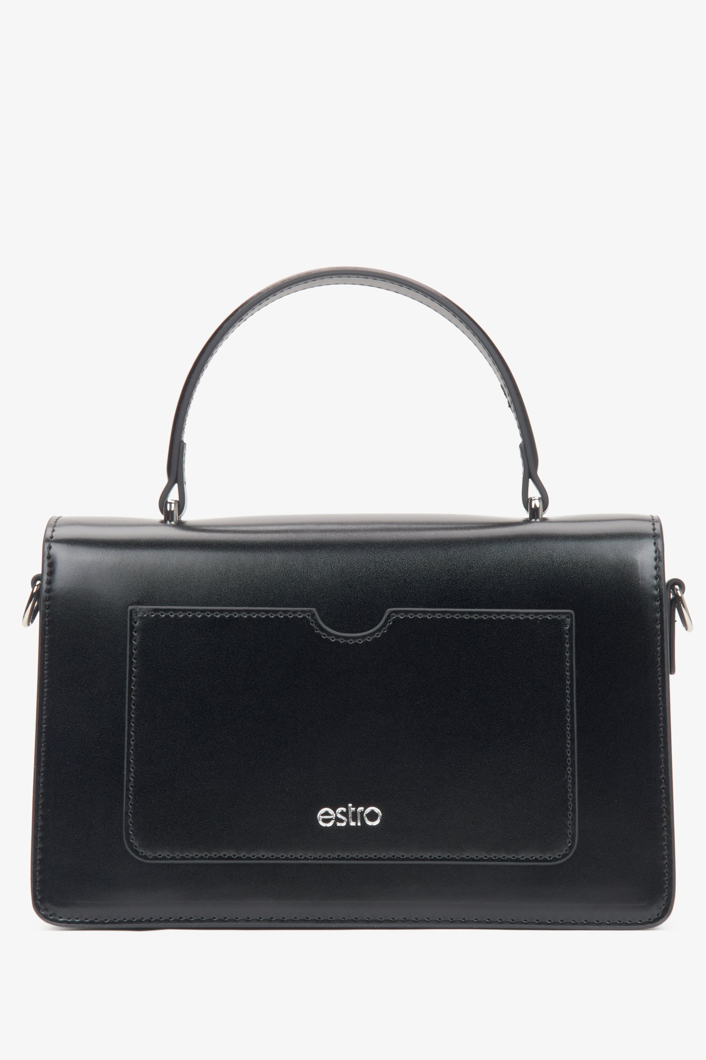 Sophisticated black handbag with silver accents, crafted for women by Estro - reverse.