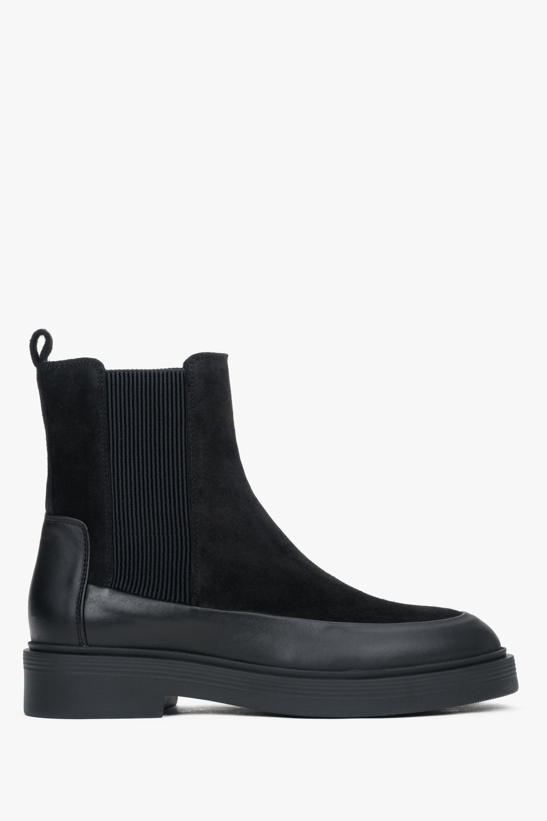 Women's Black Chelsea Boots Made of Italian Velours and Premium Genuine Leather Estro ER00118129.