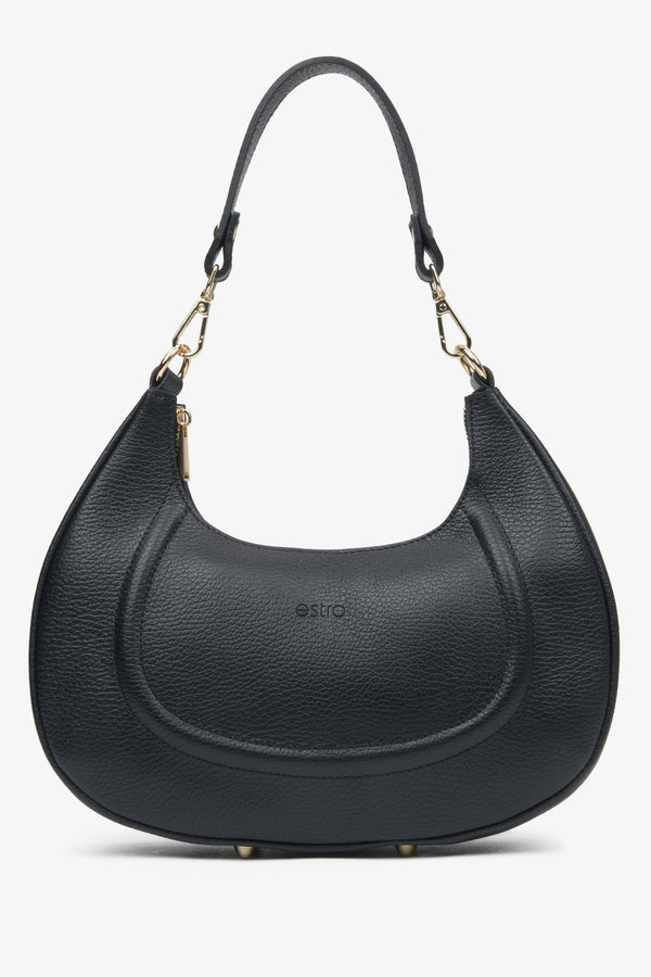 Black women's crescent-shaped shoulder bag made of Italian natural leather Estro.