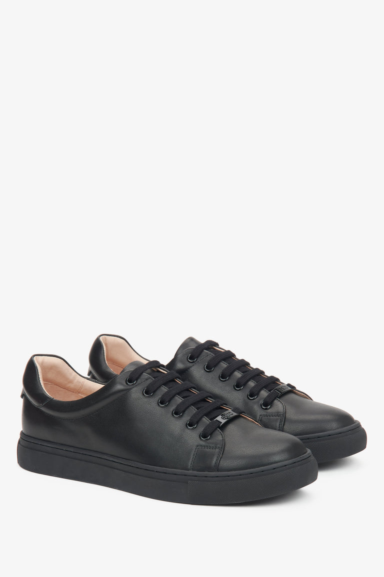 Premium Leather Women's Low-Top Sneakers in Black by Estro