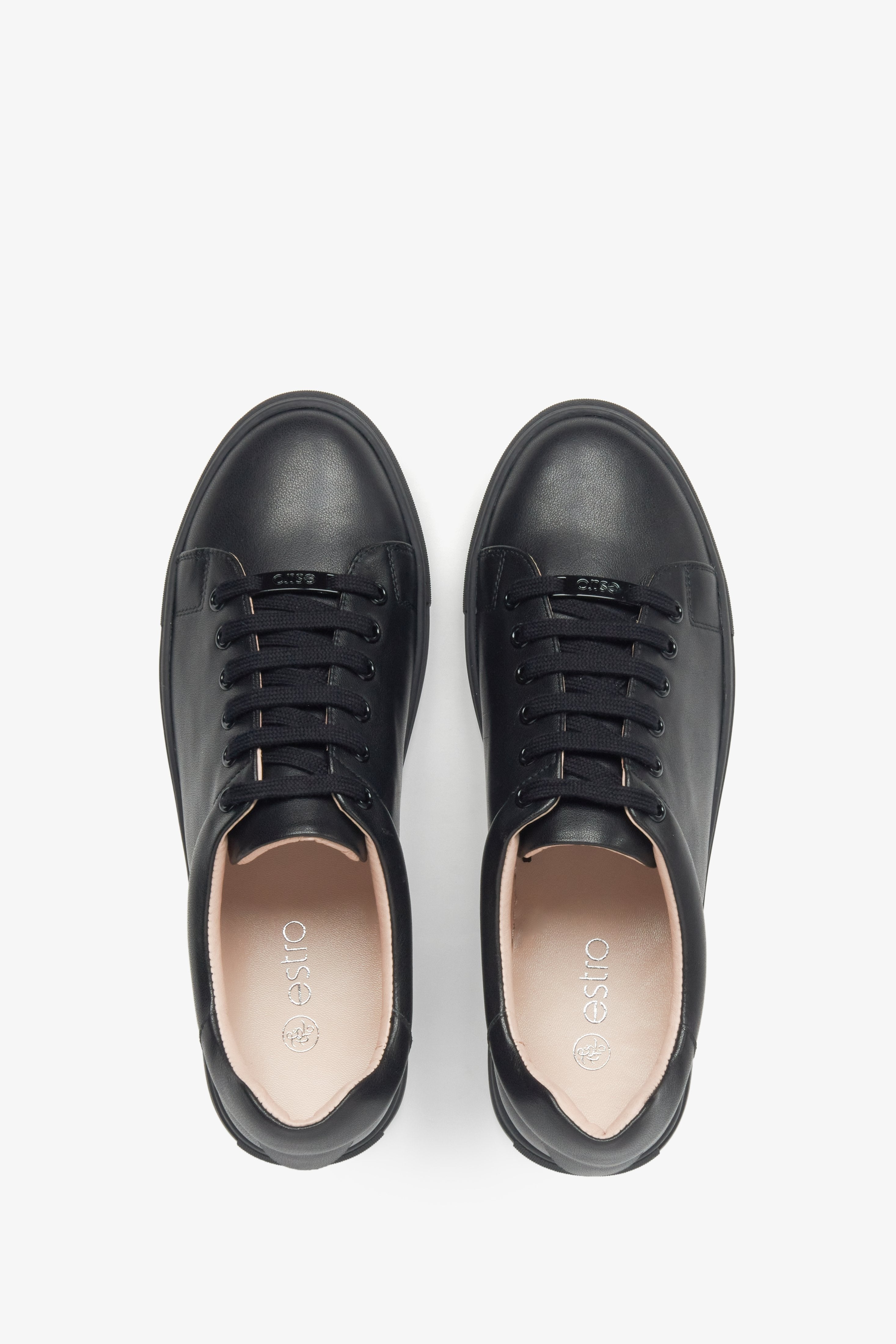 Estro Women's Black Low-Top Sneakers Made with Genuine Leather