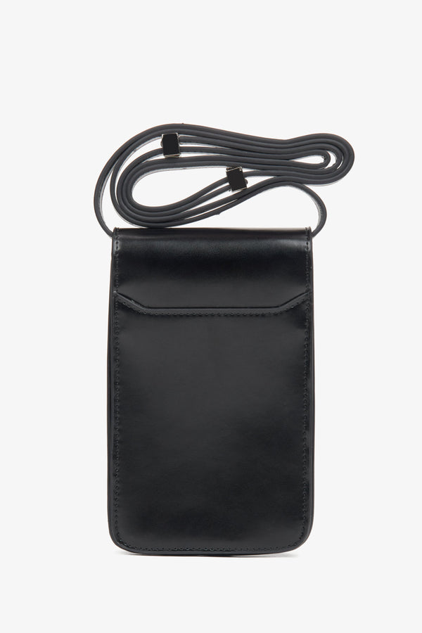 Stylish Women's Black Leather Phone Pouch by Estro - reverse.