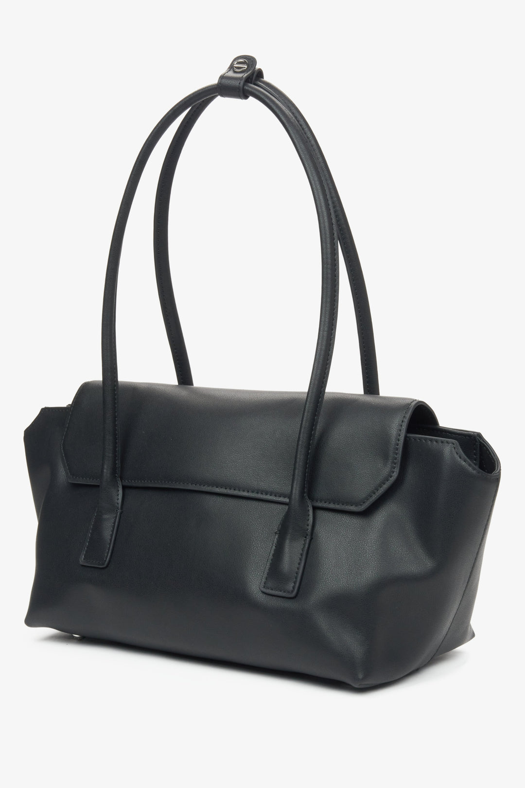 Stylish black leather shoulder bag for women with extended handles, crafted by Estro.